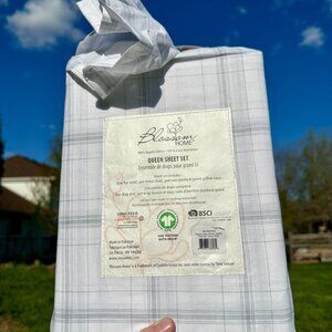 BLOSSOM HOME Organic Cotton Sheet Set Queen Grey‎ Classic Plaid